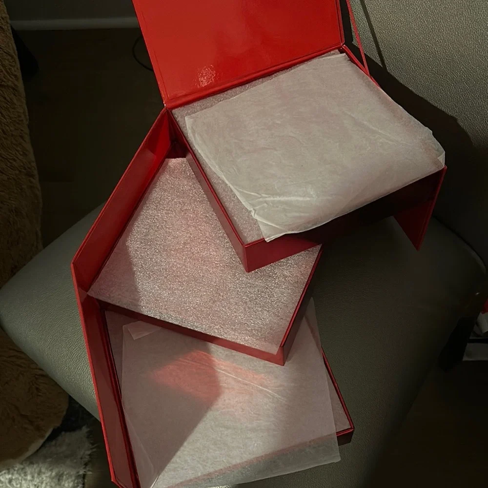 Bold Red Cardboard Cosmetic Box & Zippered Gold Tone Traincase